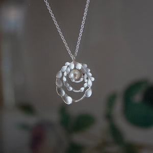 Floral Orbit Silver Necklace with freshwater Pearl
