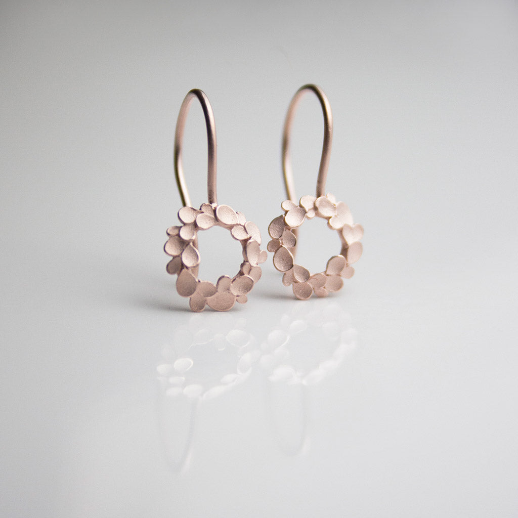 Floral Wreath small Silver Drop Earrings Rosegold-plated